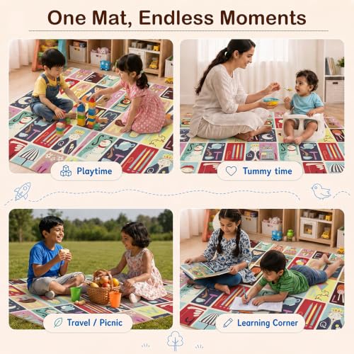 Image of StarAndDaisy Baby Play Mat for 0 to 2 Years, 6mm Thick Foldable XPE Baby Mats for Floor, Reversible Cushioned Mat for Kids Playing, Lightweight & Portable Playmat, 149 x 178 cm