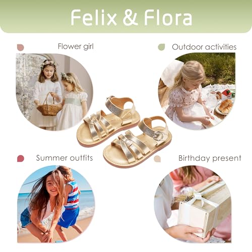 Image of Felix & Flora Toddler Girl Sandals - Little Girl Easter Dress Shoes Lightweight Open Toe Beach Holiday Flats