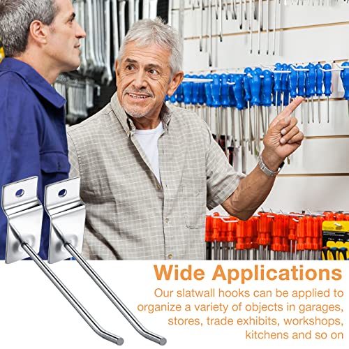 Moxweyeni 100 Pcs Heavy Duty Slatwall Panel Hooks Hanging Slatwall Accessories Metal Slat Wall Hanging Hooks Silver Slat Wall Hanger Commercial Grade Slatwall Pegs For Shop Retail Display thumb #4