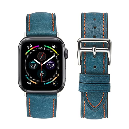 GOOYIN Armband Kompatibel mit Apple Watch Series 7 6 5 4 3 2 1 SE Uhrenarmband Retro Leder Armbänder Herren Damen Ersatzarmband Jahrgang Gefrostet Lederarmband für iWatch 41mm 40mm 38mm, Blau Cover