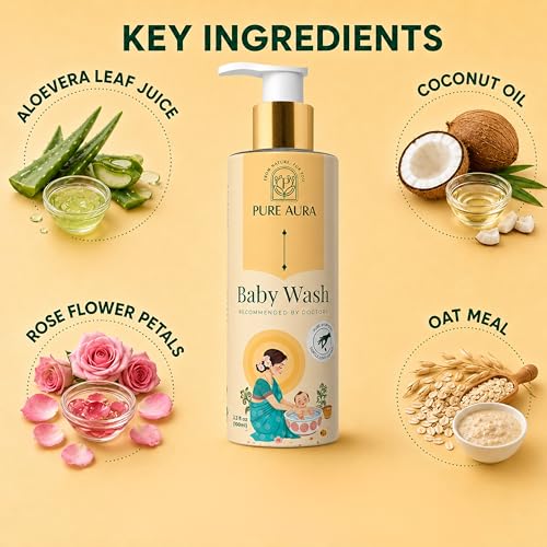 Image of Pure Aura Baby Body Wash 200ml, Pack of 3 - Doctor Recommended Ayurvedic Baby Wash with 12 Natural Herbs | Tear-Free, Gentle Hydration for Newborns & Kids