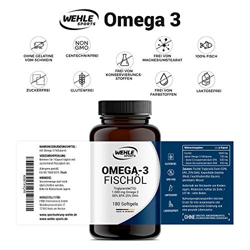 Wehle Sports Omega 3 Fischöl Kapseln mit DHA 250mg, EPA 500mg Test