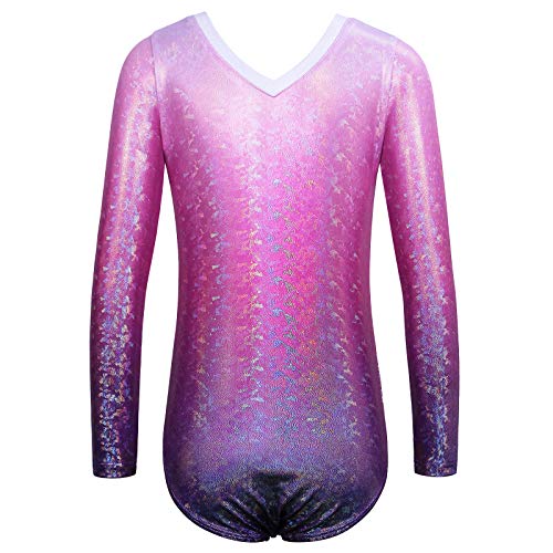 Gymnastics Leotard For Girls Long Sleeve Shiny Diamond Ballet Dance One Piece Activewear B269_Purple_6A #TOP1