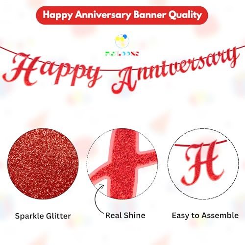 Image of Flyloons 11th Happy Anniversary Banner Red Decorations Kit for Men Women Wedding Anniversary Banner Items without Balloons