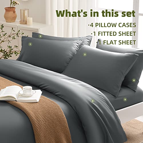 Shilucheng Cool 6Pc 100% Bamboo_ Queen Size Bed Sheets Set 1800 Thread Count 16 Inch Deep Pockets Eco Friendly Soft Comforterble Wrinkle Fade And Hypoallergenic (Queen,Dark Grey) #TOP2