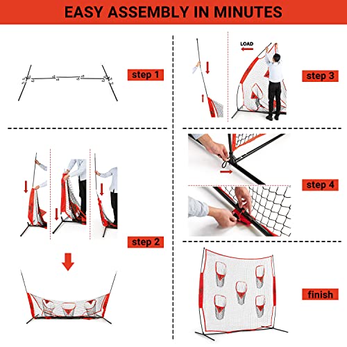 Podiumax Portable Football Trainer Throwing Net, 8Ft X 8Ft Knotless Net For Improving Qb Throwing Accuracy With 5 Target Pockets, With Carry Bag (Red) #TOP5