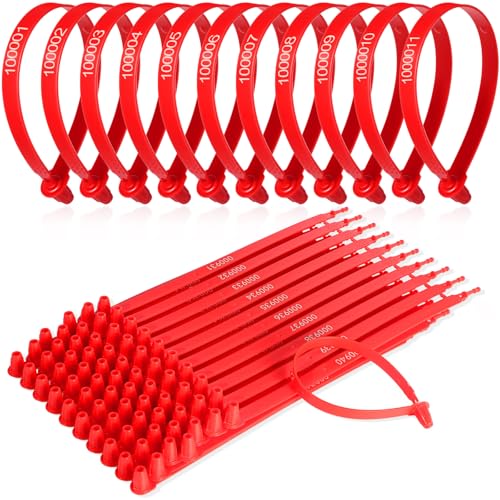Nuanchu 500 Pcs Plastic Tamper Seals Zip Ties for Fire Extinguishers Blank Security Tags Disposable Self-Locking Signage Trailer Truck Seal Tie, 250mm Length for Truck, Trailer, Container (Red)