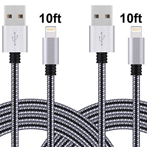 Amoner 2Pack 10FT Lightning Cable Cord Nylon Braided 8 Pin to USB Charging Cable Charger Cord for Apple iPhone 7/7 plus,iPhone SE/6/6s/6 plus/6s plus,5c/5s/5,iPad Air/Mini,iPod, Compatible with iOS10