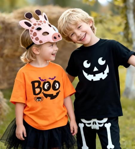 Image of Mrocioa Toddler Boy Girl Pumpkin Face Halloween T-Shirt Short Sleeve Tops