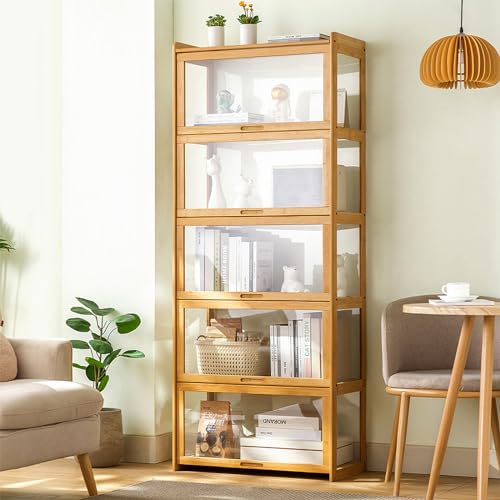 JFOZDM Vitrina, Vitrina Expositora Multifuncional de Vidrio a Prueba de Polvo, Diseño de Puerta de Gabinete con Solapa, Vitrina Cristal para Oficinas, Dormitorios, Salas de Estar