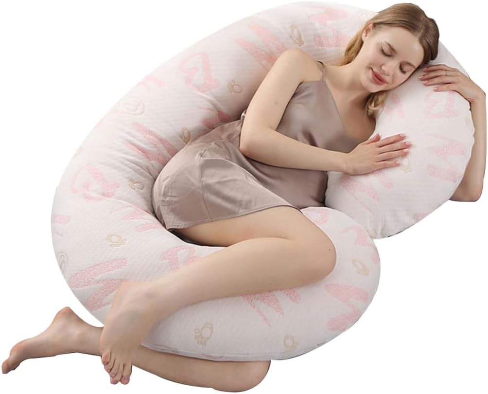 Pregnancy Pillow C-Shaped Maternity Pillow in Pink Letters. Multifunctional Nursing Pillow with Removable Pillowcase Suitable for All Seasons (Size : 140x80cm)