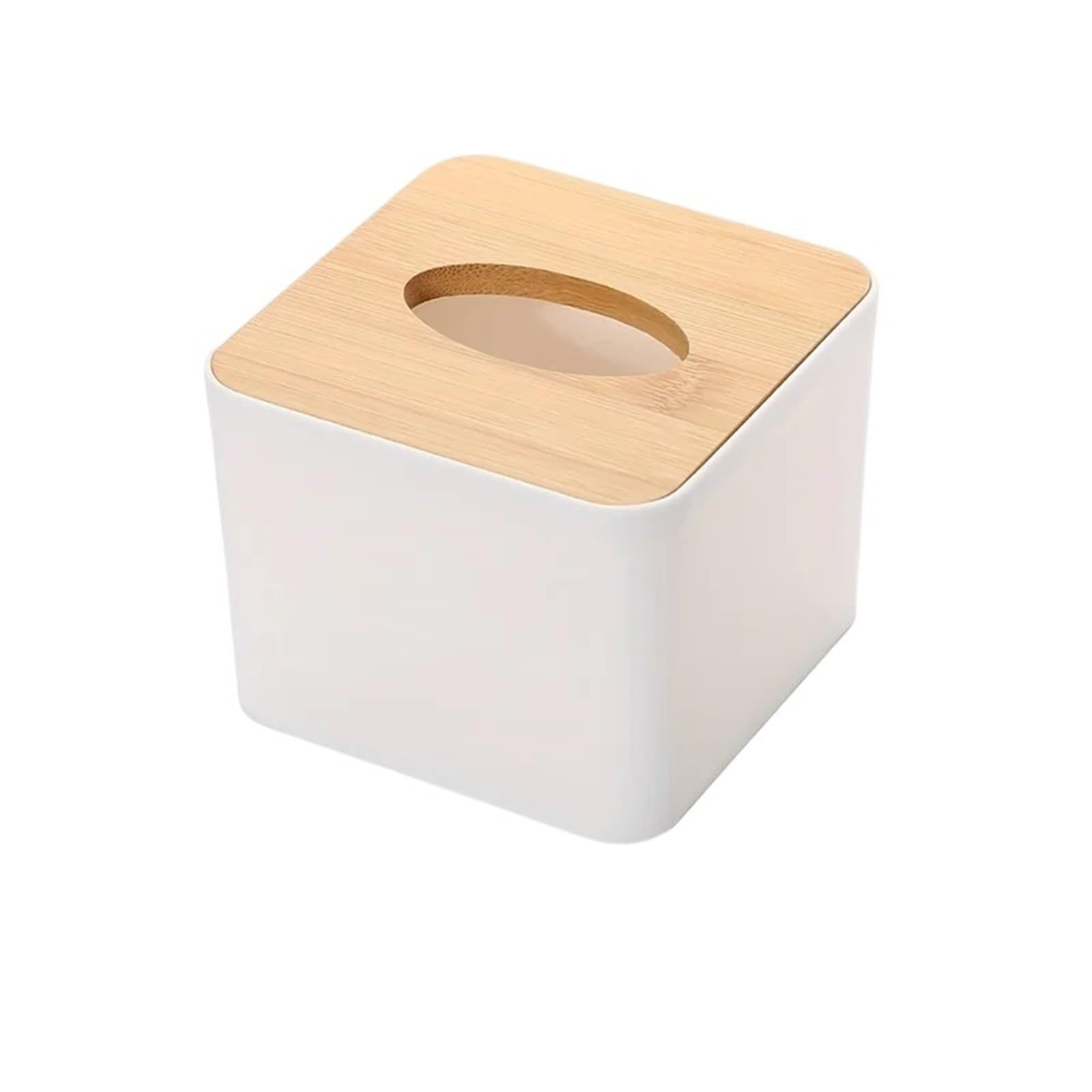 Tissue Box 1pcs Home Tissue Paper Dispenser Tissue Box Napkin Containers With Wood Cover Smooth Wooden Facial Tissue Container(White-1pc)
