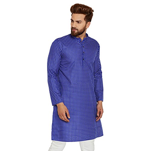 Kurtas de lino y algodón para hombre azul de diseño étnico ligero 5