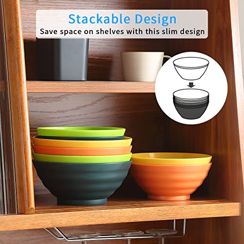 Evanda Plastic Bowls Set Of 8 Pieces, 2 Sizes 17/34Oz Unbreakable Reusable Light Weight Bowl For Cereal, Noodle, Soup, Pasta, Ramen, Popcorn, Fruit, Salad And All Purpose #TOP4