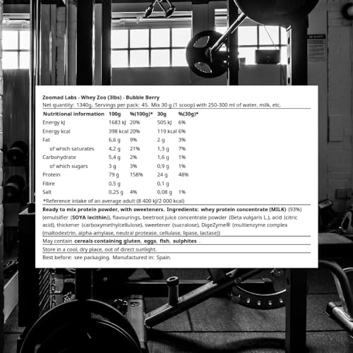 WHEYZOO de Zoomad Labs | 100% Whey Proteína en Polvo Pura | Tonifica y aumenta la masa muscular | Protege músculos y ayuda a la recuperación de los tejidos fibrosos - 1360g (Bubble Berry)