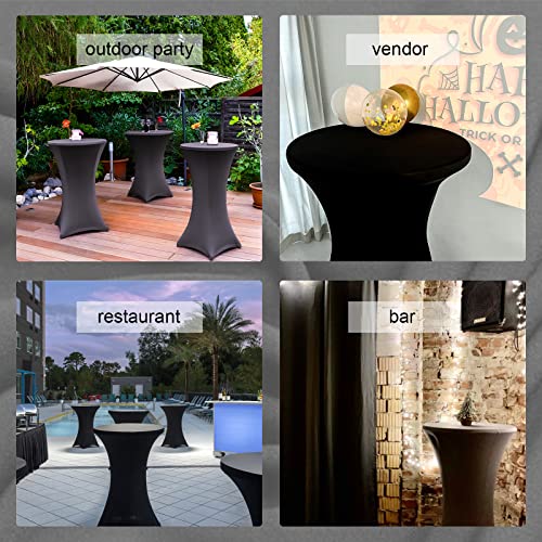 Dololoo 2 Pack Spandex Black Cocktail Table Covers, Fitted Round Highboy Table Covers, Stretch Square Corners Tablecloths For Party,Bar,Wedding,Birthday,Banquet,30"-32" Diameter X 40"-43" Height #TOP5