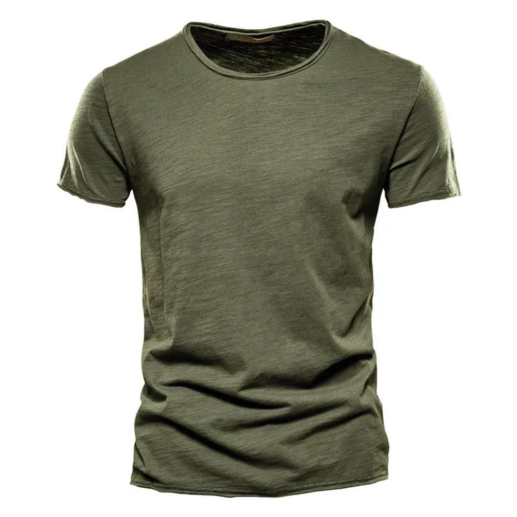 T-shirt da uomo a maniche corte in cotone girocollo sottile stretch top t-shirt tinta unita abbigliamento casual