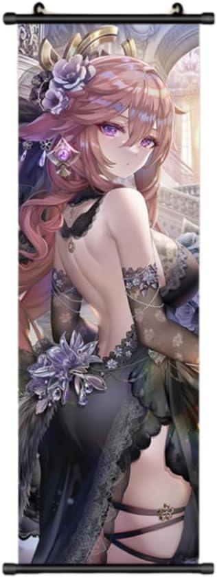 1 Piece Genshin Impact Character Dress Scroll Poster Wall Hanging Forged Fabric Painting Yae Miko