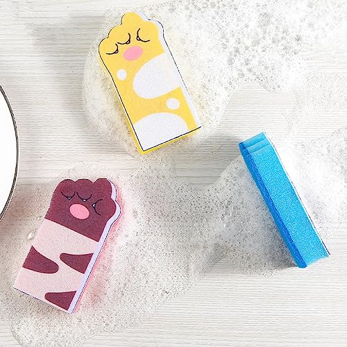 Image of 3pcs Cat Footprint Shape Cleaning Dish Sponge Set Scrubber Double-Sided Kitchen Cloth Scrubber for Dishwashing, Bathroom Plate