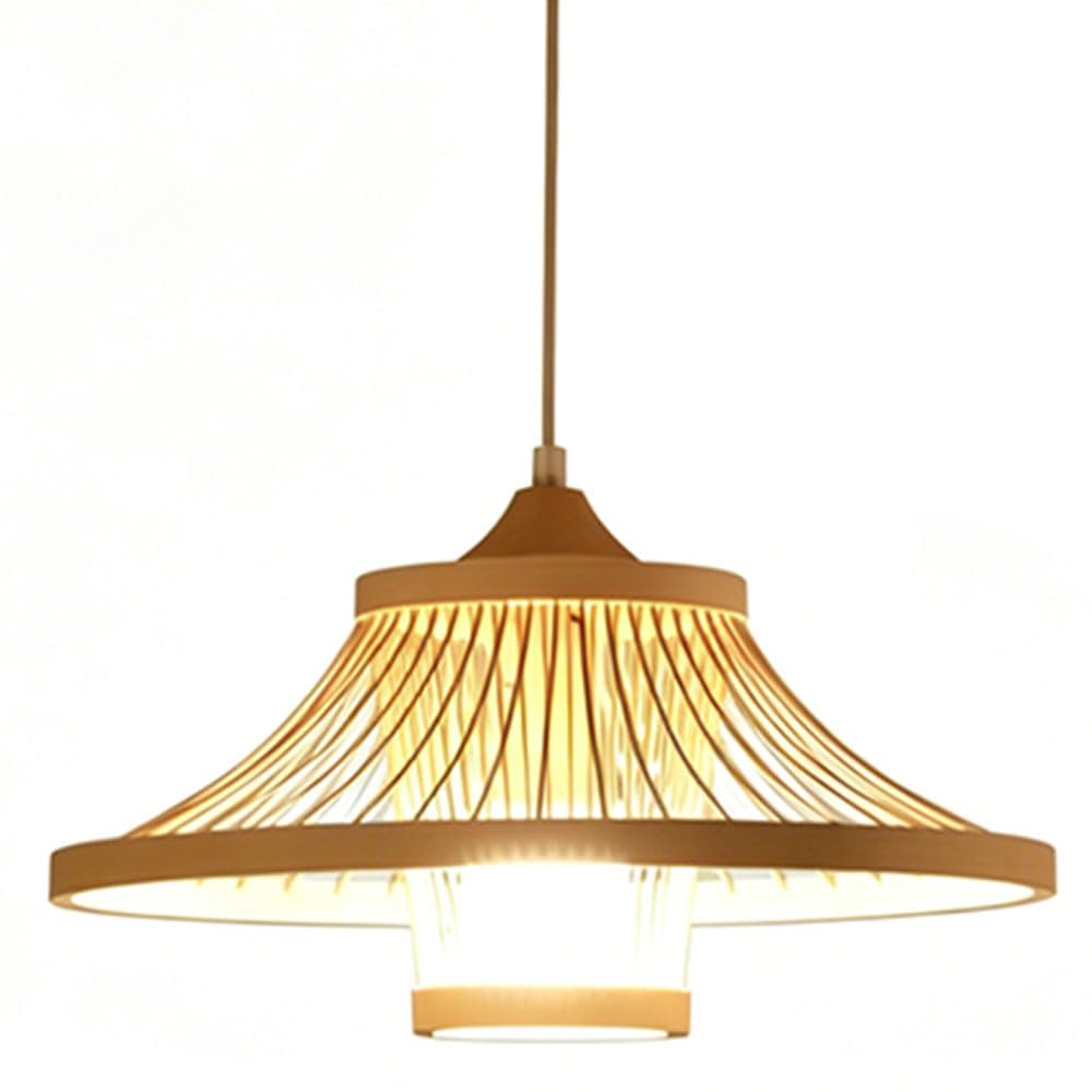 HKOLIMB Multi‑Tier Conical Bamboo Pendant Light Japanese Zen Hand‑Woven Art Hanging Lamp Southeast‑Asian Style Living Room Chandelier for Dining Room Living Room Bedroom Kitchen Island