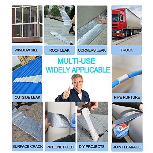 Image of Waterproof Butyl Tape for Roof Leakage Repair | Aluminium Foil Seal Tape for Pipe, Tank & Crack Fix | Strong Adhesive Weatherproof Leak Repair Tape | (2 Inch (5CM*5M))