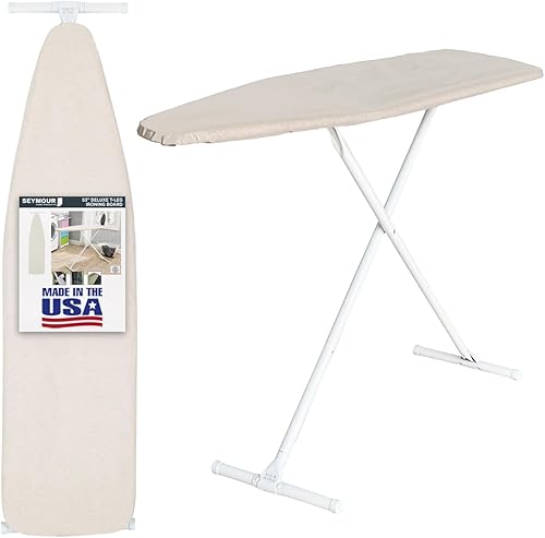 Tabla de planchar de tamaño completo fabricada en Estados Unidos por Seymour Home Products (beige) El paquete incluye funda + almohadilla  Tabla de
