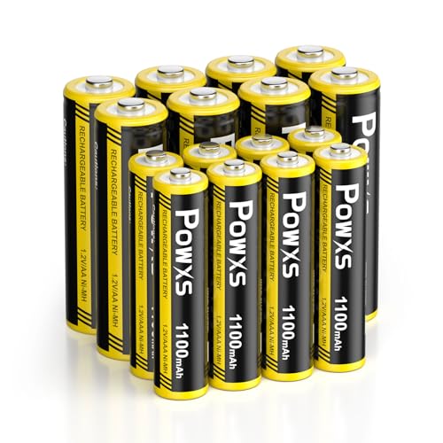 POWXS AA und AAA Akku Set - 16 Stück Wiederaufladbare Batterien, Super Hohe Kapazität 2800mAh Mignon AA x 8 & 1100mAh Micro AAA x 8 Akkus Kein Memory Effekt, Vorgeladen und Einsatzbereit Accu