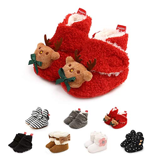 Caziffer Pantofole Pile Neonati Antiscivolo Suola Morbida Scarpine da Interno Bimbi Prewalker Primo Camminare Scarpe (Grigio, 0-6 Months