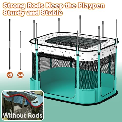 Portable Cat Playpen, 8-Rod Reinforced Kitten Dog Playpens, Foldable Play Pen for Indoor Cats Enclosed Pet Puppy Doggy Outdoor, Collapsible Tent Kennel Cage House(32"x24"x22") - Image 3