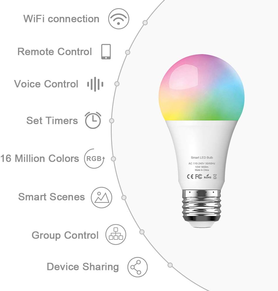 70% Off Discount Smart WiFi Light Bulb, LED RGBCW Color Changing, WANNAP 2.4G E26 WiFi Multicolor Light Bulb Compatible with Alexa,Siri, Echo, Google Home Assistant, No Hub Required (2 Pack) 50% Off Discount Smart WiFi Light Bulb, LED RGBCW Color Changing, WANNAP 2.4G E26 WiFi Multicolor Light Bulb Compatible with Alexa,Siri, Echo, Google Home Assistant, No Hub Required (2 Pack)