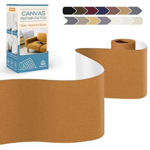 KING MOUNTAIN Canvas Repair Tape,Outdoor Gear Patch, 4×63 Inches,Waterproof,Self-Adhesive for Repairing Boat Covers,Sun Shades,Sofas,Tents,Lounge Chairs,Awnings (Light Brown)