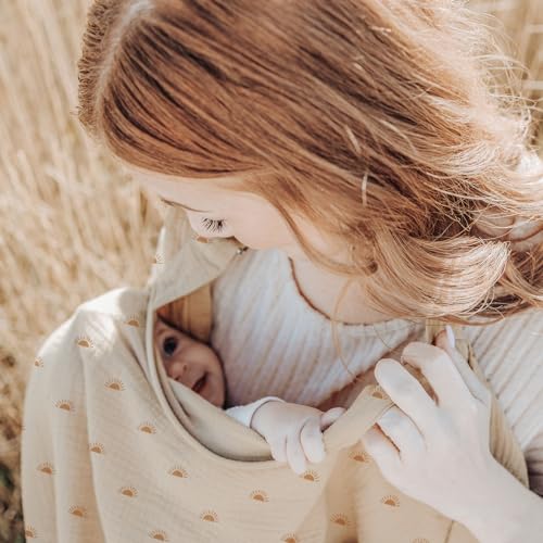 Image of Konssy Muslin Nursing Cover Up for Breastfeeding with Rigid Hoop | 100% Cotton Nursing Apron, Lightweight & Breathable, Carseat Canopy, Breast Feeding Covers for Women