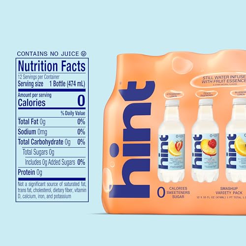 Image of Hint Fruit-Infused Bottled Water, Smashup Flavored Variety Pack - Purified Water Beverages with Zero Calories, Natural Flavors, and Sugar Free - 16 Fl Oz (Pack of 12)