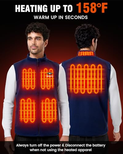 Image of WASOTO Heated Vest for Men Fleece Vest 16000mAh Battery Pack Charger Included Rechargeable Lightweight for Hunting Cycling