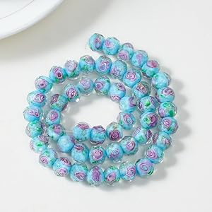 50 Pcs Liuli Wheel Beads, 8-12mm Faceted Gold Sand Rose Pattern Glass Craft Beads with 1.5mm Hole, Loose Beads for DIY Jewelry Making Accessories (Blue Porcelain, 8 * 10mm)