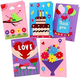 SUPVOX 5pcs Card Making Kits 3D Thank You Greeting Cards DIY Handmade Folding Party Greeting Cards for Birthday Boys Girls Kids Children