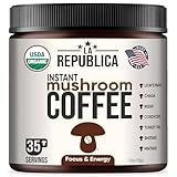 La Republica Instant Mushroom Coffee Organic – 100% Arabica Coffee with Lion’s Mane, Reishi & 5 More Mushrooms for Focus, Immunity, Energy Support & Fast Metabolism – 35 Servings