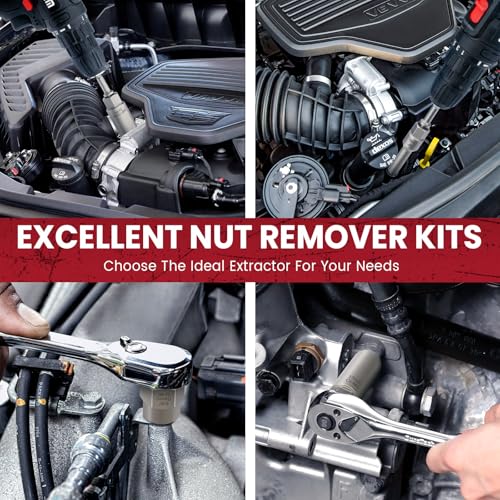 Image of 28Pcs Deep Bolt Extractor Set, with 3 /8 inch Drive, Ez Out Broken Bolt Remover Kit, Spark Plug Extractor Socket Set, Easy Out Stripped Lug Nut Removal Tool for Removing Rounded, Rusted Bolts, Nuts & Screw