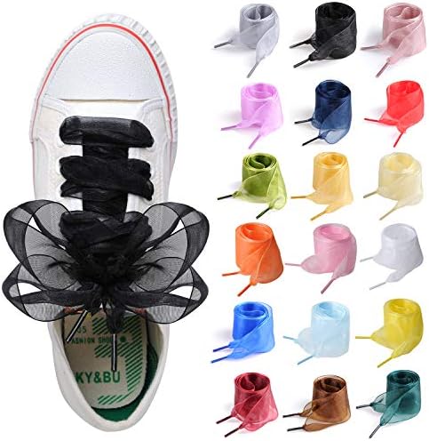 MarJunSep Satin Ribbon Shoe Laces for Sneakers, Flat Lace Shoelaces for Women Girls Shoestrings 4CM Wide
