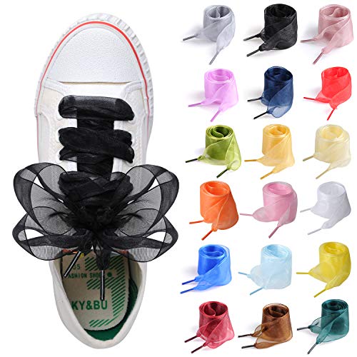MarJunSep Satin Ribbon Shoe Laces for Sneakers, Flat Lace Shoelaces for Women Girls Shoestrings 4CM Wide (18 Colors, 43") by MarJunSep - Used condition - US$10.50