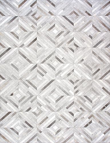 Pasargad Home Galaxy Collection Hand-Stitched Silver Cowhide & Sari Silk Area Rug- 5' 0'' X 8' 0''