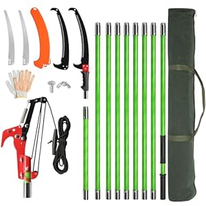 Outopee 30FT Pole Pruning Saw, Manual Pole Saw Long Handle Pruner Set, Telescopic Tree Trimmers Garden Tools with Sharp Blade, Scissors, Carry Bag for Pruning Palms and Shrubs High Branches, Green