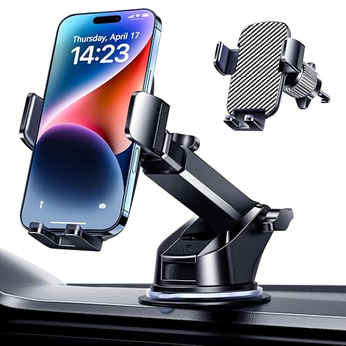 Qifutan Military-Grade Car Phone Holder - [Ultra Strong Suction] 3-in-1 Phone Mount for Dashboard, Windshield & Air Vent, Super Stable Universal Car Accessories for iPhone & All Smartphones