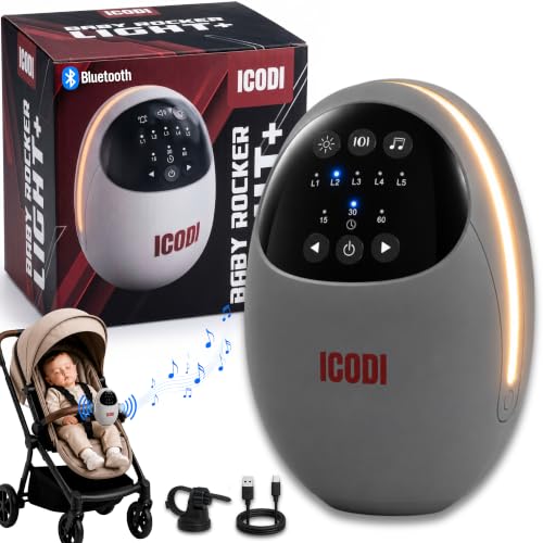 Baby Rocker Bebe 4 en 1, Mecedora Bebe Eléctrica para Carrito y Cuna con Bluetooth, Luz Nocturna LED, Ruido Blanco y Sonidos Relajantes, 5 Niveles de Intensidad, Temporizador, Batería Recargable USB-C