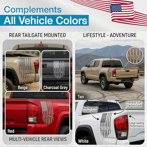 Image of GRITKULTURE We The People Distressed American Flag Decal Vinyl for Trucks, Cars, Tailgate, Windows Preamble of The US Constitution fits Most Pickup Trucks-Rear USA Flag Car Sticker (Metallic Grey)