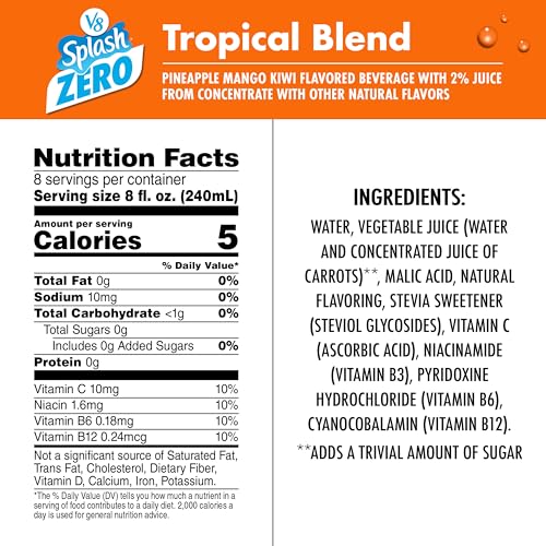 Image of V8 Splash Zero Sugar Tropical Blend Flavored Beverage, 64 fl oz Bottle