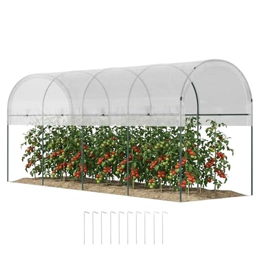 Outsunny Gewächshaus Winterfest Foliengewächshaus mit Bogendach, Erdanker Robuster Stalrahmen, Offenes Treibhaus zum Stecken, 400 x 120 x 170cm, Tomatenhaus für Tomaten, Gemüse, Pflanzen, Weiß