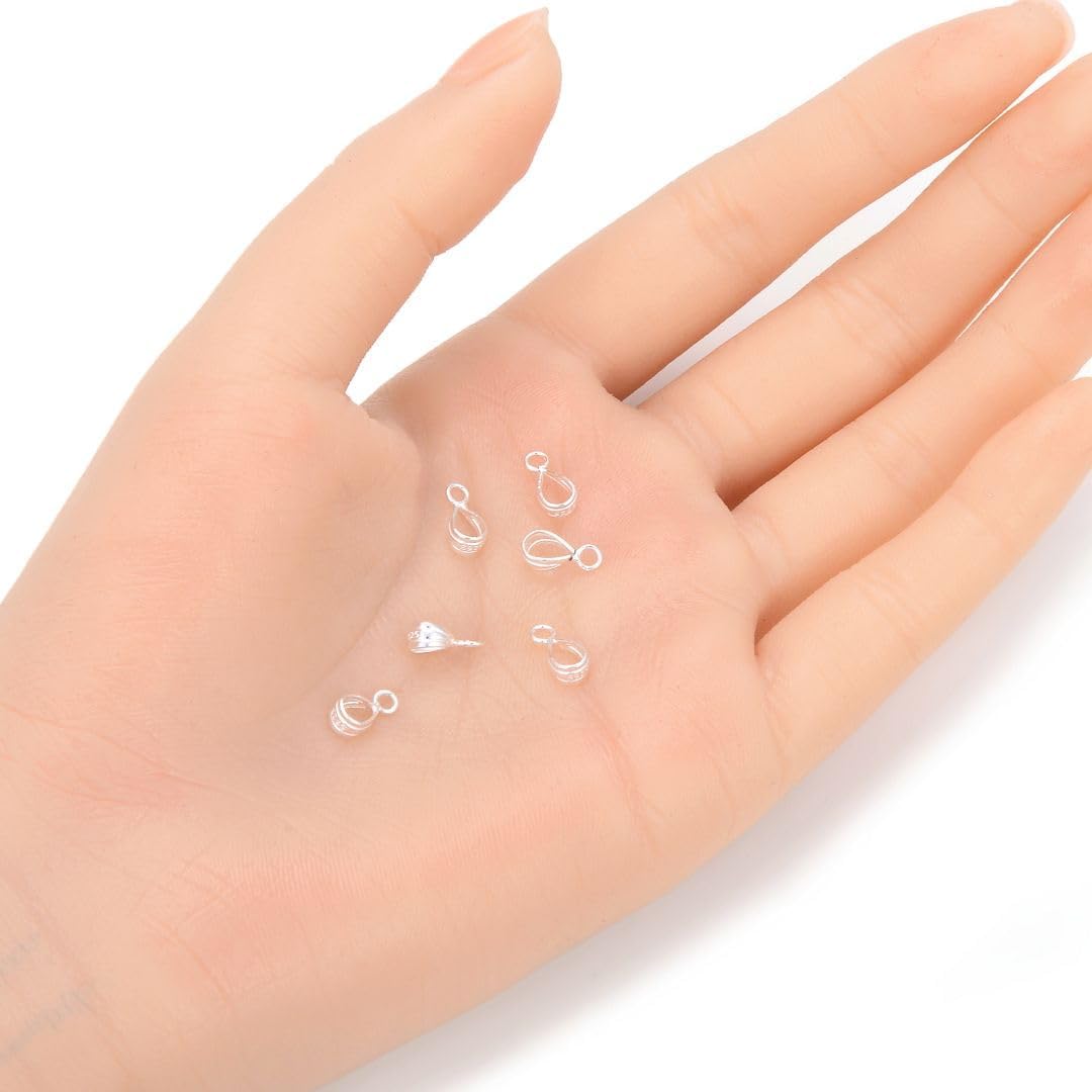 30pcs Adabele Authentic 925 Sterling Silver Pendant Clasp 9mm (0.35 Inch) Small Donut Bail Clip Closed Parallel Ring for DIY Craft Jewelry Making SS355-1