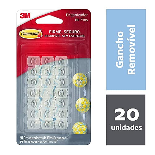 Command, 3M, Organizador de Fios, Adesivo Removível sem Estragos, Transparente, Pequeno, 20 unidades