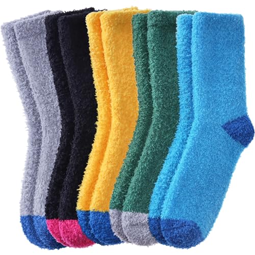 Image of FNOVCO Mens Fuzzy Socks - Soft Cozy Slipper Fluffy Winter Warm Microfiber Plush Sleeping Socks - 5 to 6 Pairs
